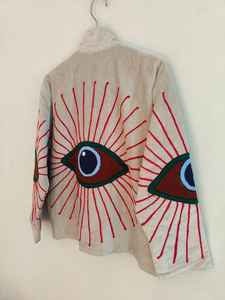 เสื้อแจ็คเก็ตบอมเบอร์ผ้ากำมะหยี่ปักลายตาปีศาจ-ซูซานี แขนสั้นแบบกลับด้านได้ ระบายอากาศได้ดี เป็นมิตรกับสิ่งแวดล้อม เหมาะเป็นของขวัญ - Product Image 5