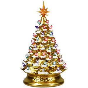 Gold Resin Christmas <b>Tree</b> With Multicolor <b>LED</b> Lights Battery Operated Desktop Holiday Decoration - Product Image 1
