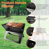 Barbecue pliant en acier inoxydable noir, style carnet, petit et portable, pour camping, pique-niques, cuisson en plein air, brasero, terrasse