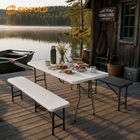 Ensemble de table de pique-nique pliable multifonctionnelle de qualité supérieure, table longue avec 2 bancs pour une utilisation en intérieur et en extérieur