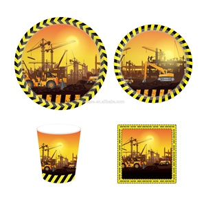 Fournitures de fête de Construction Huancai assiettes en papier tasses serviettes ensemble de vaisselle jetable pour enfants décorations de fête d'anniversaire - Product Image 3