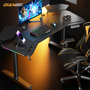 Bureau de travail réglable en hauteur à double moteur avec support pour ordinateur portable en bois pour tables de jeu et moniteur, surface en MDF - Product Image 1