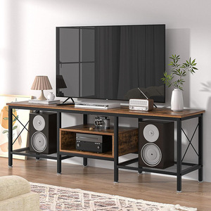 Meuble de Télévision Moderne de 75 Pouces Console Industrielle à 3 Niveaux, Étagères de Rangement Ouvertes, Centre de Divertissement, Cadre en Métal, <span class=keywords><strong>Salon</strong></span> - Product Image 3