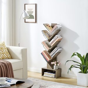 OEM disesuaikan 9-tingkat pedesaan kayu coklat rak buku laci Modern tinggi rak buku Organizer untuk kamar tidur ruang tamu <span class=keywords><strong>Vanity</strong></span> <span class=keywords><strong>Makeup</strong></span>