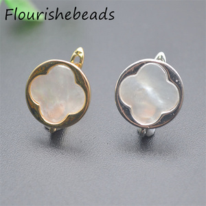 Crochets de boucles d'oreilles en <span class=keywords><strong>laiton</strong></span> plaqué or 18 carats et argent, incrustés de coquillages naturels blancs, motif trèfle, anti-<span class=keywords><strong>rouille</strong></span>, vente chaude - Product Image 2
