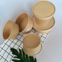 Bol à salade en papier Kraft jetable, stockage rond avec couvercle, de 450Ml 750Ml 900Ml