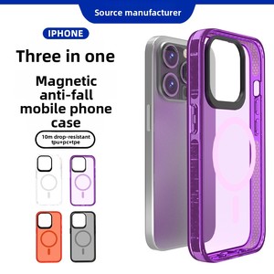 Étui de téléphone magnétique 3-en-1 en TPU+PC+TPE pour I16, design transparent, anti-chute/anti-choc, résistant, fin et élégant - Product Image 1