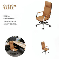 Chaise de bureau ergonomique moderne à dossier haut avec base pivotante en métal, chaise de direction de luxe en cuir pour cadre supérieur
