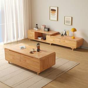 Meuble TV en bois massif 120x60x45 cm, style nordique, pour petit appartement, meuble de sol moderne et minimaliste, table basse - Product Image 4