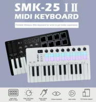 Mini Controlador MIDI USB de 2 Canales M-VAVE SMK-25 II con Teclado de 25 Teclas, 16 Pads de Batería RGB, Perillas y Software de Música Incluido 8-Pads