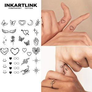 Autocollant de tatouage temporaire personnalisé en forme de cœur, papillon, aile d'ange, scorpion, à base de plantes, semi-permanent 15 jours, art corporel, cadeau pour couple, vente en gros - Product Image 3