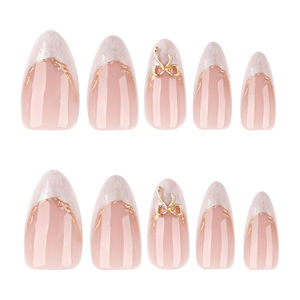 <span class=keywords><strong>Uñas</strong></span> a Presión Personalizables de 24 Piezas/Set, Lazo Dorado 3924: Elegancia y Glamour en Cada Detalle con Forma Almendrada Corta - Product Image 3