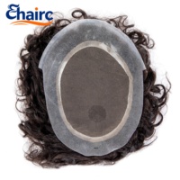 Prothèse capillaire frisée pour hommes de 25 mm, 100 % cheveux humains, facile à porter, indétectable, ligne de cheveux naturelle, légère, usage quotidien, vente en gros