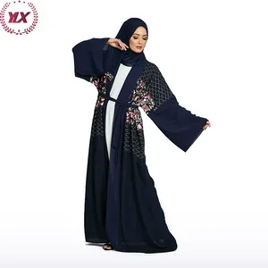 Casaco de Kimono Eid para Mulheres, vestido muçulmano feito à mão azul marinho, produto mais vendido, Abaya Árabe Dubai