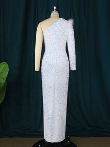 Bayanlar için akşam yemeği elbiseler uzun balo beyaz kokteyl beyaz pullu elbise gece elbisesi pullu - Product Image 3