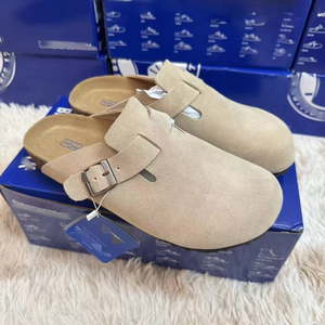 Sandalias Planas de Exterior Tipo Mule de Cuero y Ante con Plantilla de Corcho, Estilo Birkentocks Alemanas, Venta al por Mayor, Elección Popular - Product Image 4