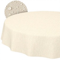 Nappe en toile cirée lavable, motif uni, aspect lin, facile d'entretien, hydrofuge, 140 cm (rond), crème, bord coupé
