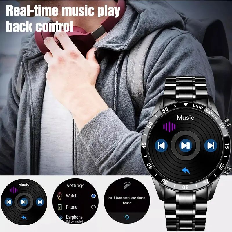 LIGE 0189 Nuevo Reloj Inteligente para Hombre, Reloj Deportivo con Pantalla  Táctil Completa, Reloj Inteligente Deportivo y de Fitness IP67 Resistente 