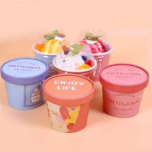 Wholesale Custom Degradable 100ml 150ml 500ml <b>Disposable</b> Cake Dessert Ice Cream Paper <b>Cups</b> with Dome Lid - Product Image 3