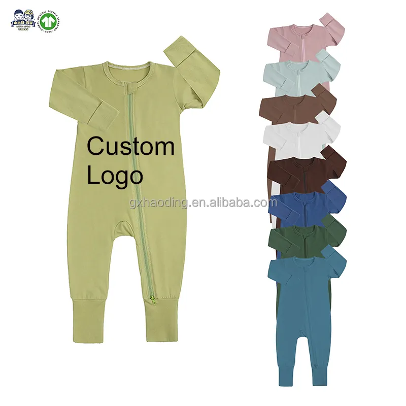 Private label organic baby sleep pajamas footed bebek giyim green newborn baby clothe romper for baby boys