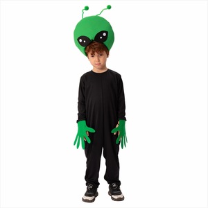 Costume d'alien en deux pièces pour enfants, costumes de spectacle de carnaval d'Halloween avec antenne, couleur verte - Product Image 5