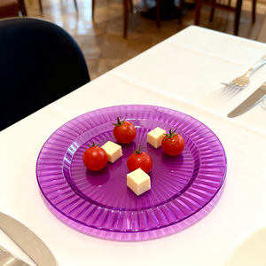 Lot de 2 assiettes décorées violettes de 7 pouces, plat à fruits et <span class=keywords><strong>assiette</strong></span> rayée de 10 pouces, vaisselle <span class=keywords><strong>jetable</strong></span> moderne en PS pour fêtes et mariages - Product Image 2