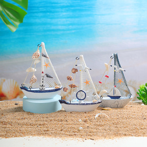 Master Gu Wooden Sailboat <b>Ornament</b> With Seashell Crack Pattern <b>Small</b> Boat Decoration For Home Decor - Product Image 5