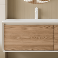 Meuble de salle de bain en contreplaqué de haute qualité, style moderne, avec vasque intégrée et miroir LED, éclairage de meuble de salle de bain