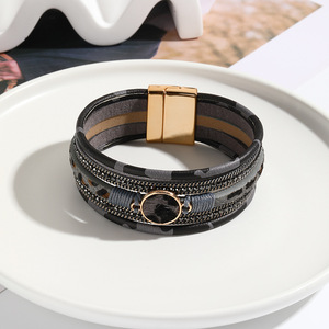 Leopard Print Color Series Multi-layer Electroplated PU <b>Leather</b> <b>Bracelet</b> Versatile Women's Jewelry Magnetic Clasp Wholesale - Product Image 2