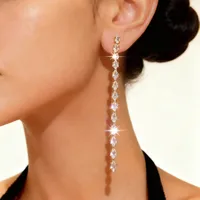 Magnifiques boucles d'oreilles pendantes en zircon étincelant pour femmes, boucles d'oreilles longues simples et élégantes, bijoux de fête de mariage, accessoires Brincos