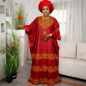 Robe africaine traditionnelle H&D 2026, nouveau style, broderie personnalisée, robe <span class=keywords><strong>bazin</strong></span> décontractée, robe <span class=keywords><strong>boubou</strong></span> avec foulard - Product Image 3