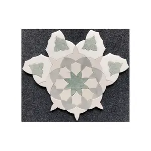 Gạch Nhật Bản Thassos Trắng Mẹ Của Ngọc Trai Đá Cẩm Thạch Cổ Điển Gạch Mosaic, Hoa Waterjet Mosaic