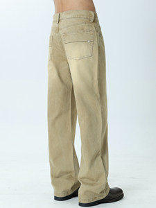 Pantalones Casuales Lavados A25ABJN5061 para Hombre, Estilo Americano Otoño Invierno, Retro, Carreras de Caballos, <span class=keywords><strong>Color</strong></span> <span class=keywords><strong>Caqui</strong></span>, Corte Recto Holgado, Frente Plano, Cintura Alta - Product Image 2