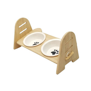 Bols pour animaux de compagnie avec support en bambou, design monobloc, anti-renversement, gamelle pour chat, protection du cou pour chats - Product Image 4