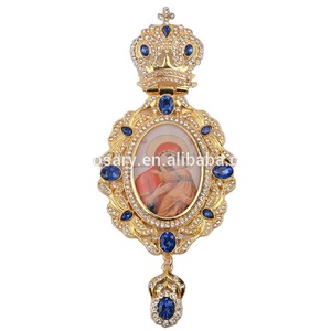 Pendant for the priest Christian Episcopal gold plated alloy Orthodox Byzantine with Panagia Oval icons cross Pectoral girdle - Product Image 3