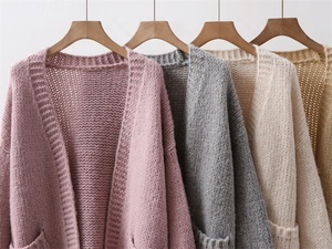 Medium <strong>Length</strong> Loose Women's Knitted Winter <strong>Cardigan</strong> Pockets Soft Sticky Thick Thread Casual V-neck Anti-Wrinkle <strong>Full</strong> Sleeve - Product Image 2