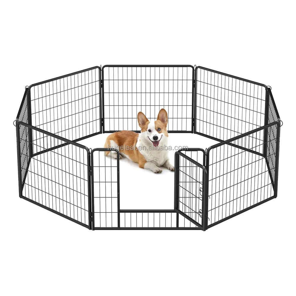 8 Raster Hundentraining Spielplatz tragbar Welpenkennel Zaun Metall-Haustierkäfig mit Doppelverschlusstür
