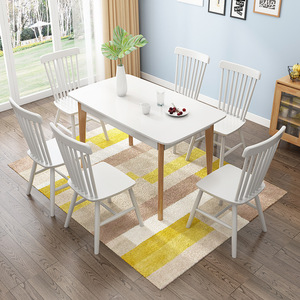 Juego de mesa y sillas de comedor de madera maciza estilo nórdico, 6 piezas, rectangular, muebles duraderos para comedor - Product Image 5