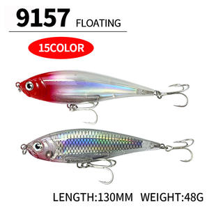 Leurre flottant type crayon 130mm/48g, appât artificiel dur avec hameçons en acier inoxydable pour la pêche en eau douce, en ruisseau, pour poisson-chat, achigan et autres poissons de grande taille, imitation biologique - Product Image 2