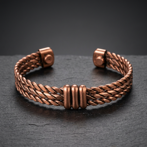 Top Selling Adjustable Magnetic Solid <b>Copper</b> Cuff Bracelet Triple Twisted Rope Knot Cross Pattern Christian Arthritis Support - Product Image 3