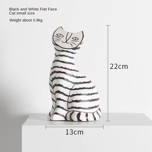 Ornements de <span class=keywords><strong>chat</strong></span> <span class=keywords><strong>nordique</strong></span> simple moderne noir blanc visage plat doux résine artisanale pour la décoration intérieure pour le salon couloir noël - Product Image 5