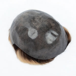 Prothèse capillaire en cheveux humains européens 100% naturels, ondulés, pour hommes, avec nœuds simples, boucle en V et base en PU, vente en gros directe usine - Product Image 3