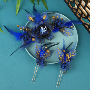 Nouvelle conception originale, fait main, style antique, coiffe Hanfu bleu foncé, pince à cheveux, accessoire de maquillage, ornement capillaire estampé à chaud - Product Image 1