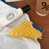 Pince à cheveux YJL Printemps-Été à motif quadrillé rose et jaune, pour queue de cheval haute, personnalisable avec logo, accessoires capillaires tendance pour filles