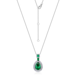 Collar con Colgante <span class=keywords><strong>de</strong></span> Esmeralda Cultivada en Laboratorio, Chapado en Platino, Plata <span class=keywords><strong>de</strong></span> Ley 925, Corte Ovalado, Pera, Redondo, Multi Estilo, Joyería Fina - Product Image 5