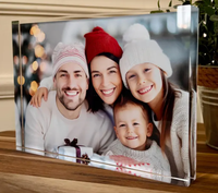 Bloc photo personnalisé en acrylique transparent écologique avec motif floral, impression UV personnalisée, cadre photo familial sans cadre pour bureau