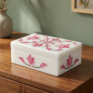 Caja de Joyería Moderna Rectangular de Mármol con Diseño Floral, Suministro Directo de Fábrica Stonecrafts International, Accesorio de Almacenamiento para Niñas - Product Image 4
