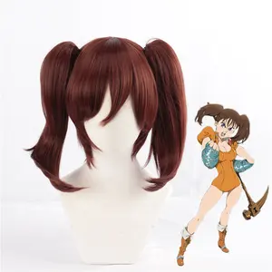 Bán Buôn Diane Tóc Giả Cosplay 35Cm Ngắn Xoăn Nâu Bảy Chết Người Tội Lỗi Phim Hoạt Hình Peluca Tổng Hợp Cosplay Tóc Giả Với Hai Ponytails