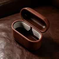 Étui de chargement pour écouteurs sans fil en cuir PU marron vintage, boîte de rangement antichoc pour casque, vente en gros