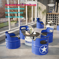 Meubles de restaurant de style industriel, design fût à huile, utilisation commerciale, table et chaises de bar d'hôtel, art en fer, durable, respectueux de l'environnement